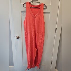 NWT Flirtitude Active Jumpsuit Coral Sleeveless V-Neck Drawstring Hem Size Large